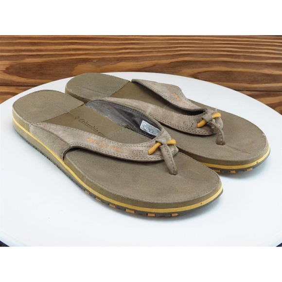 Columbia‎ Sz 7 Flip Flop Sandals Brown Leather Men Slip On - Picture 4 of 10